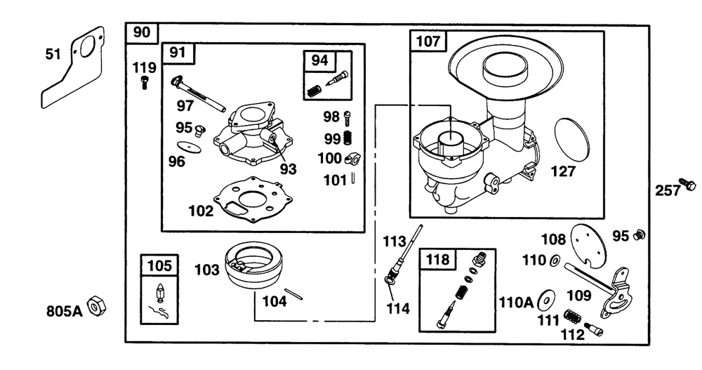 Carburetor Assembly Diagram and Parts List for 221432-0143-XX  Briggs and Stratton Engine